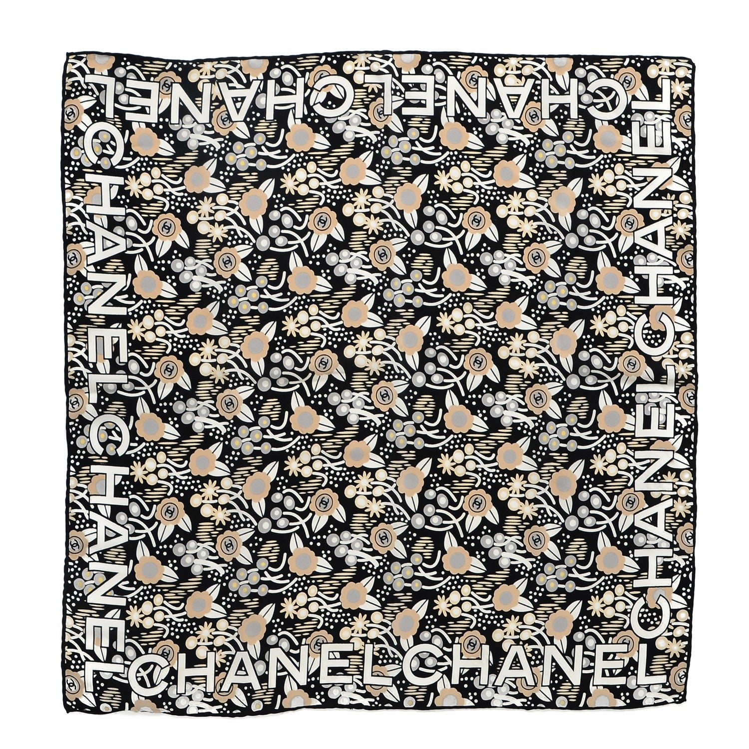 Chanel Silk Floral CC Stole Black White 1 of 4