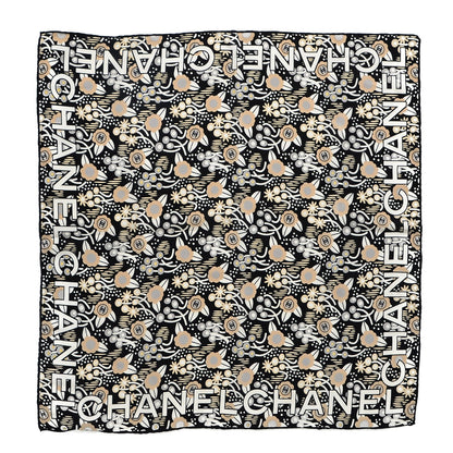 Chanel Silk Floral CC Stole Black White 1 of 4