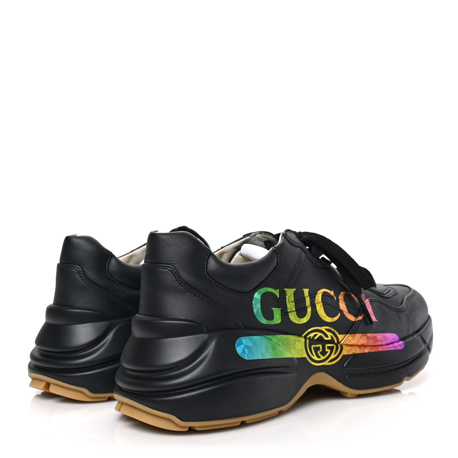 Gucci Calfskin Iridescent Logo Womens Rhyton Sneakers 38 Black 4 of 8