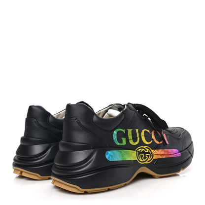 Gucci Calfskin Iridescent Logo Womens Rhyton Sneakers 38 Black 4 of 8