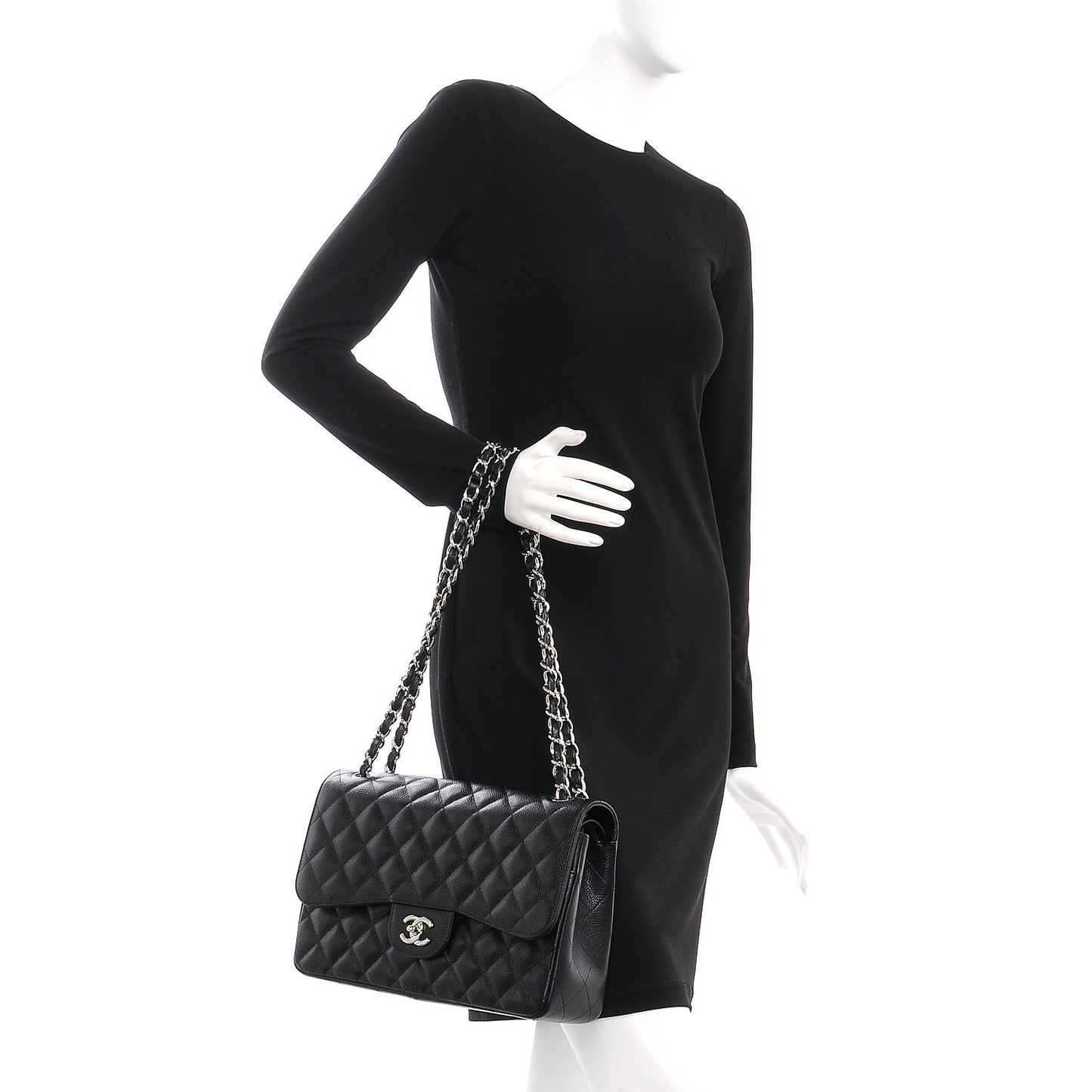 Caviar Quilted Jumbo Double Flap Black