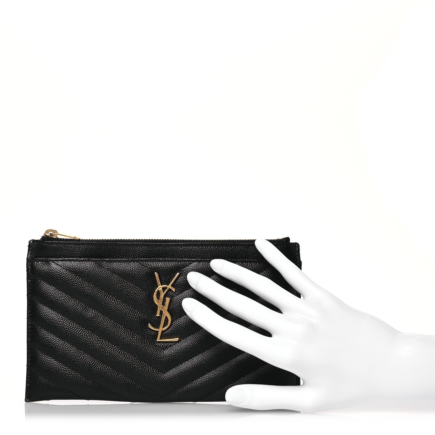 Saint Laurent Grain De Poudre Chevron Monogram Bill Pouch Black 2 of 14