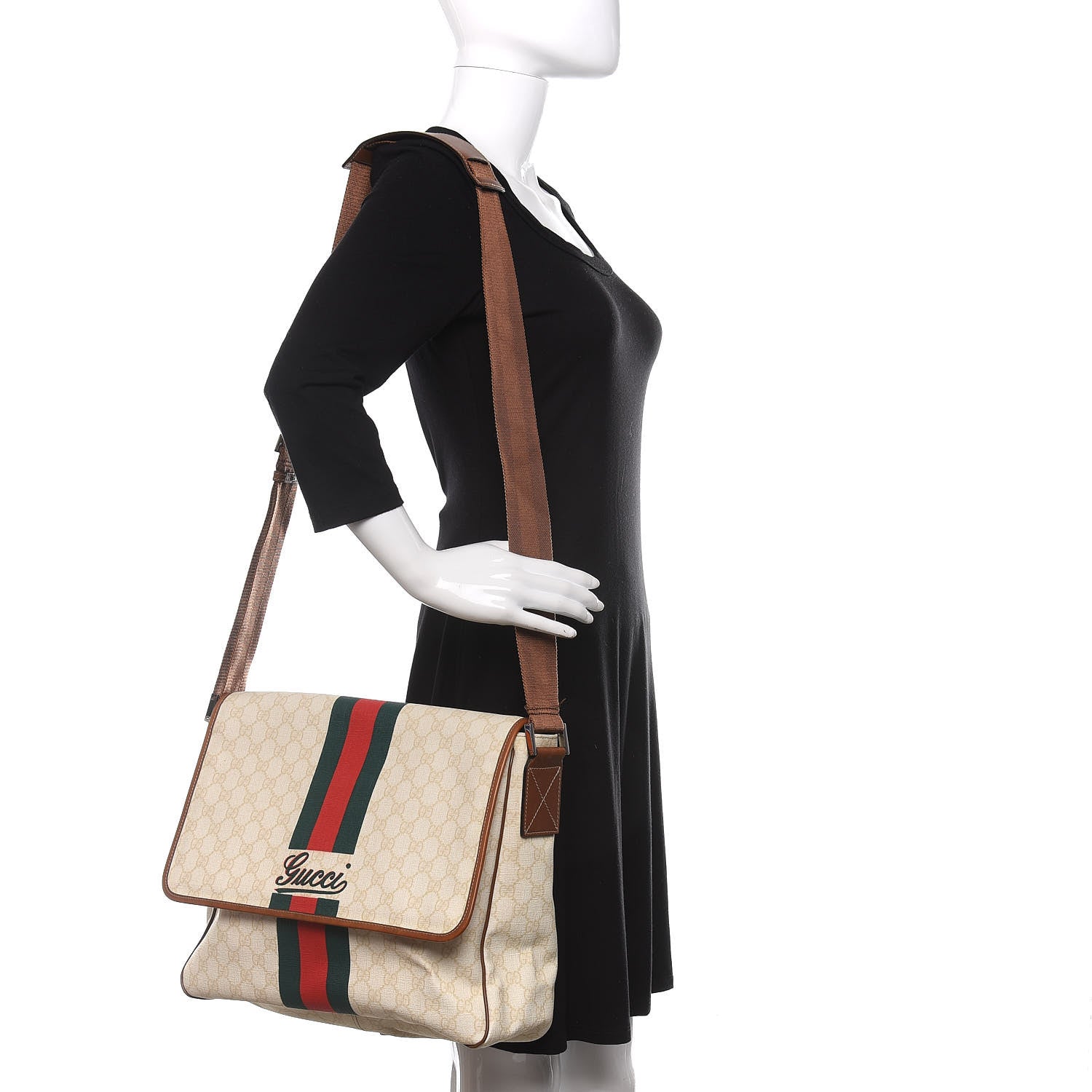 Gucci Monogram Web Stripe Medium Flap Messenger Bag White 2 of 15