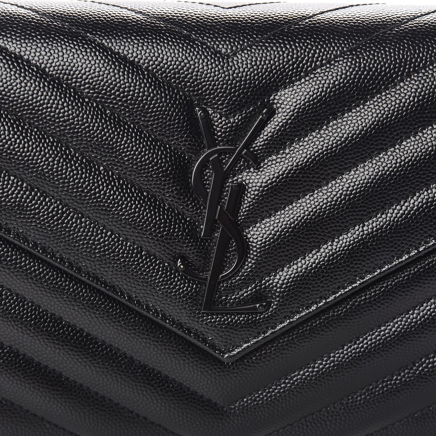 Saint Laurent Grain De Poudre Matelasse Chevron Monogram Chain Wallet Black 9 of 9