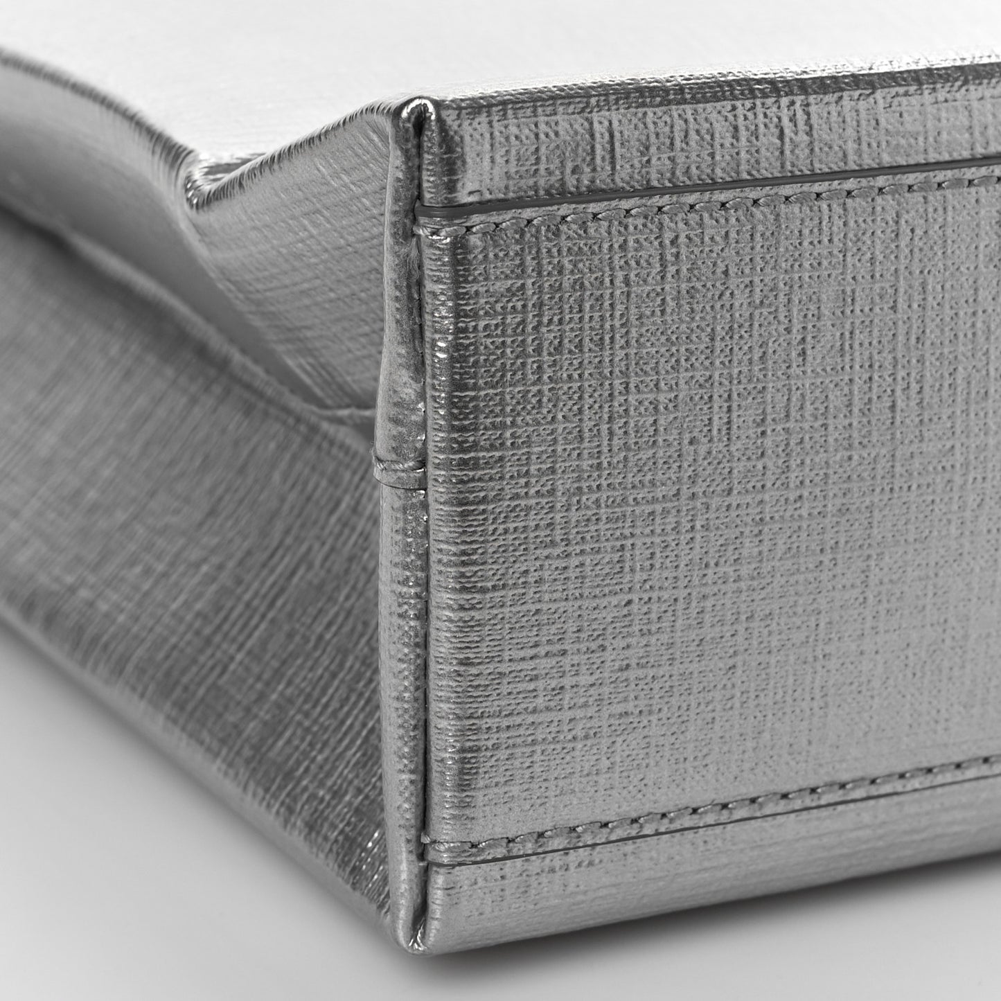 Metallic Squared Calfskin Logo North South Shopper Tote XXS Silver