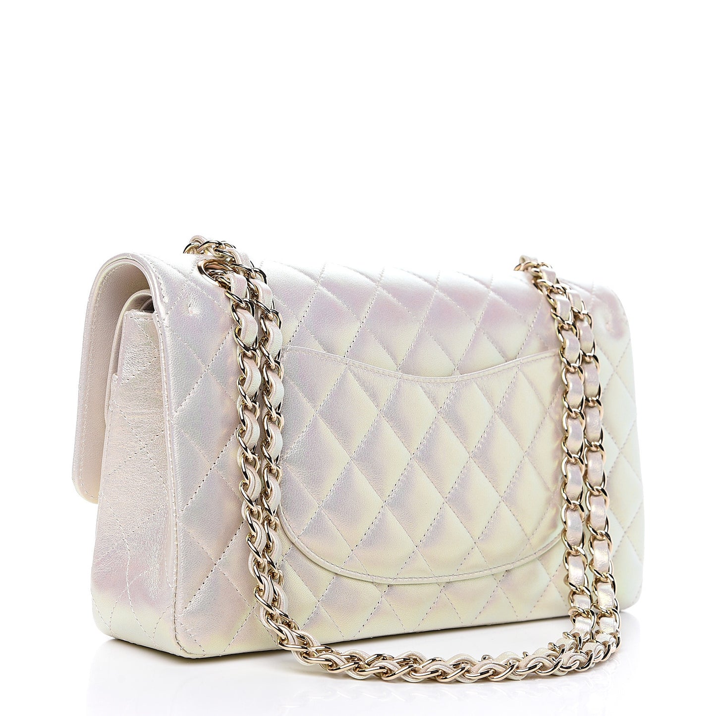 Iridescent Lambskin Quilted Medium Double Flap Ivory