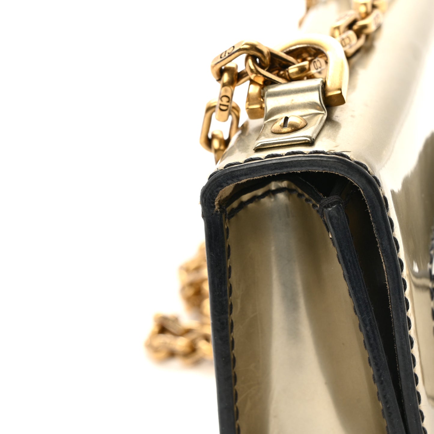 Metallic Calfskin J'Adior Mini Chain Flap Bag Gold