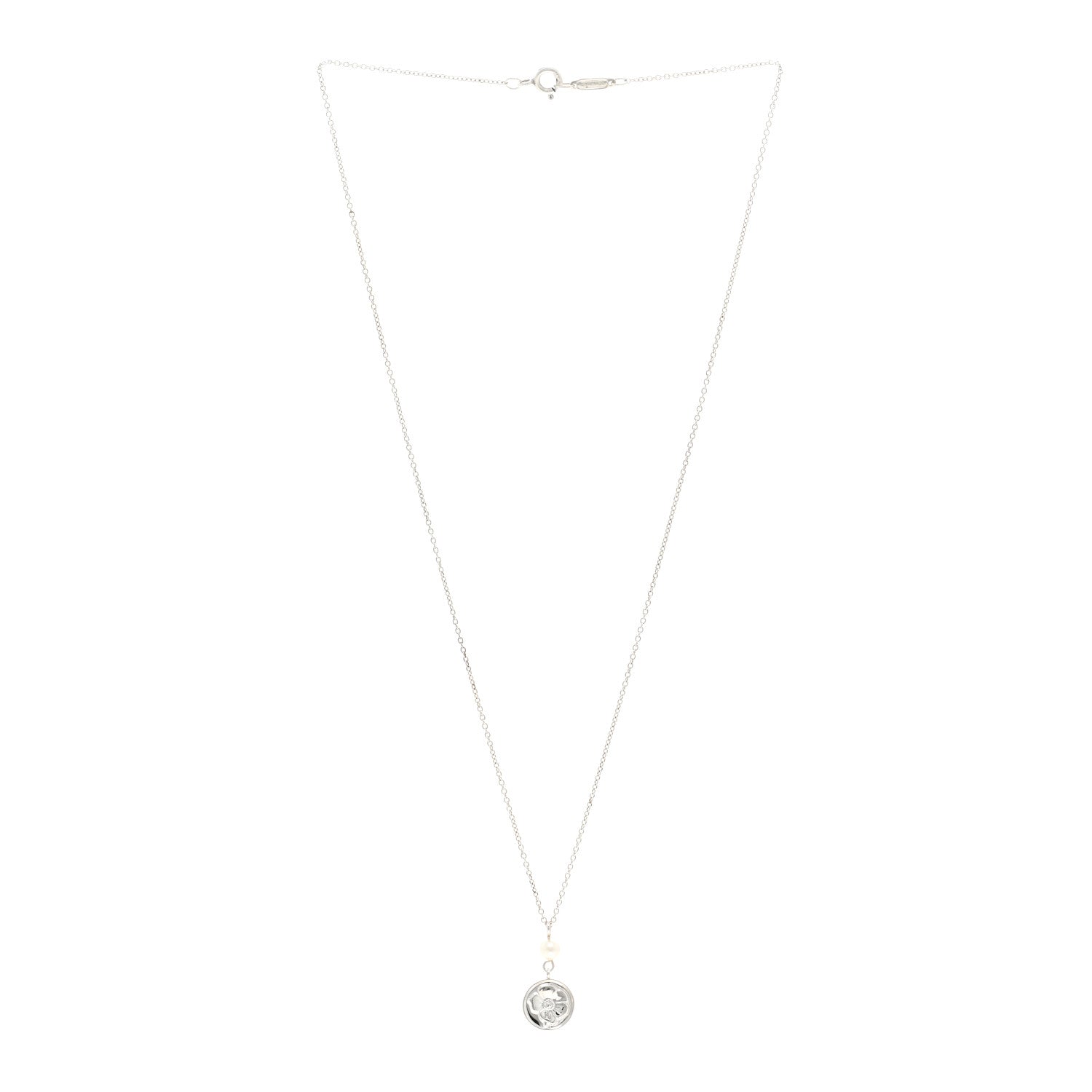 Tiffany Sterling Silver Pearl Nature Rose Pendant Necklace 3 of 4