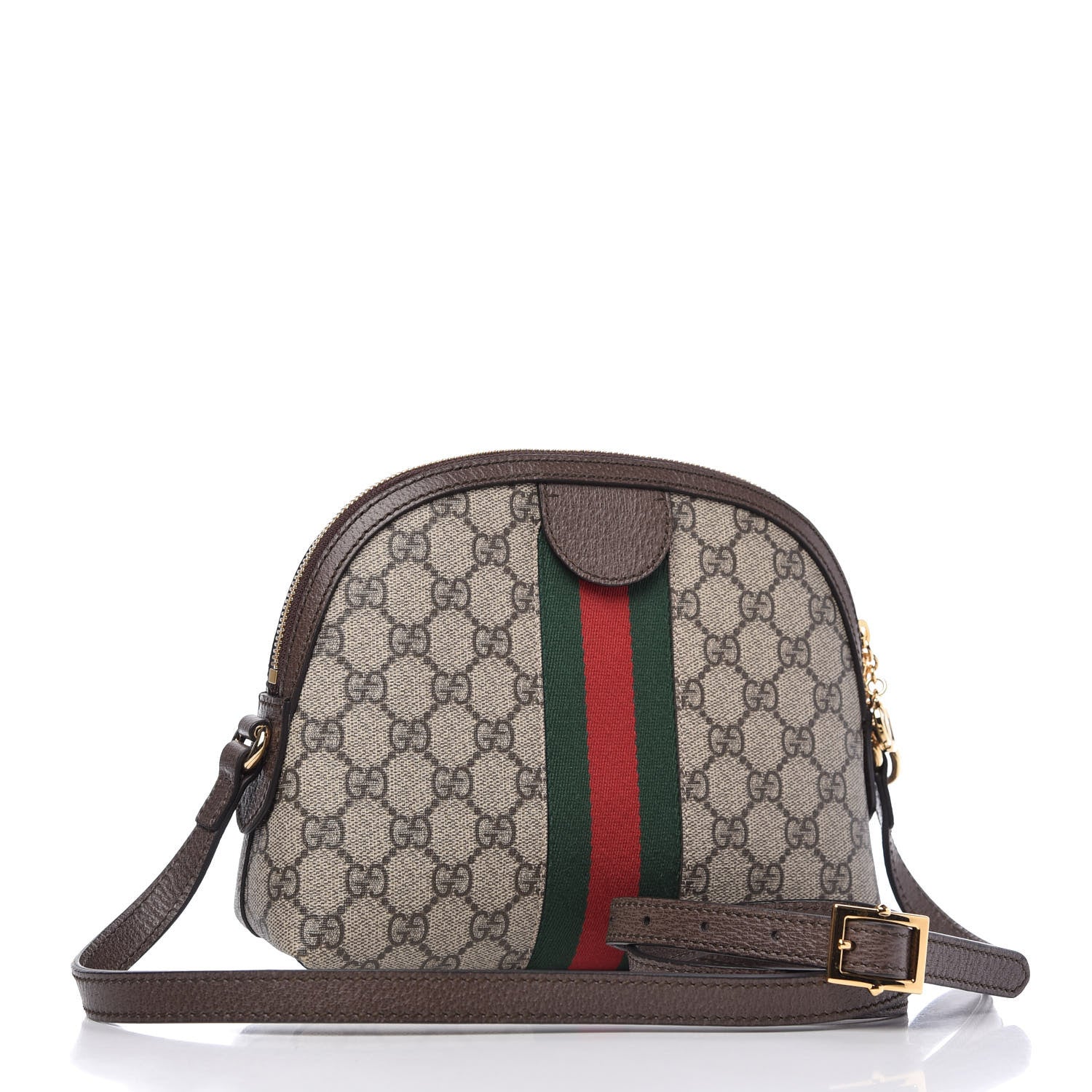 Gucci GG Supreme Monogram Textured Dollar Calfskin Web Small Ophidia Dome Shoulder Bag Beige Ebony New Acero 3 of 10