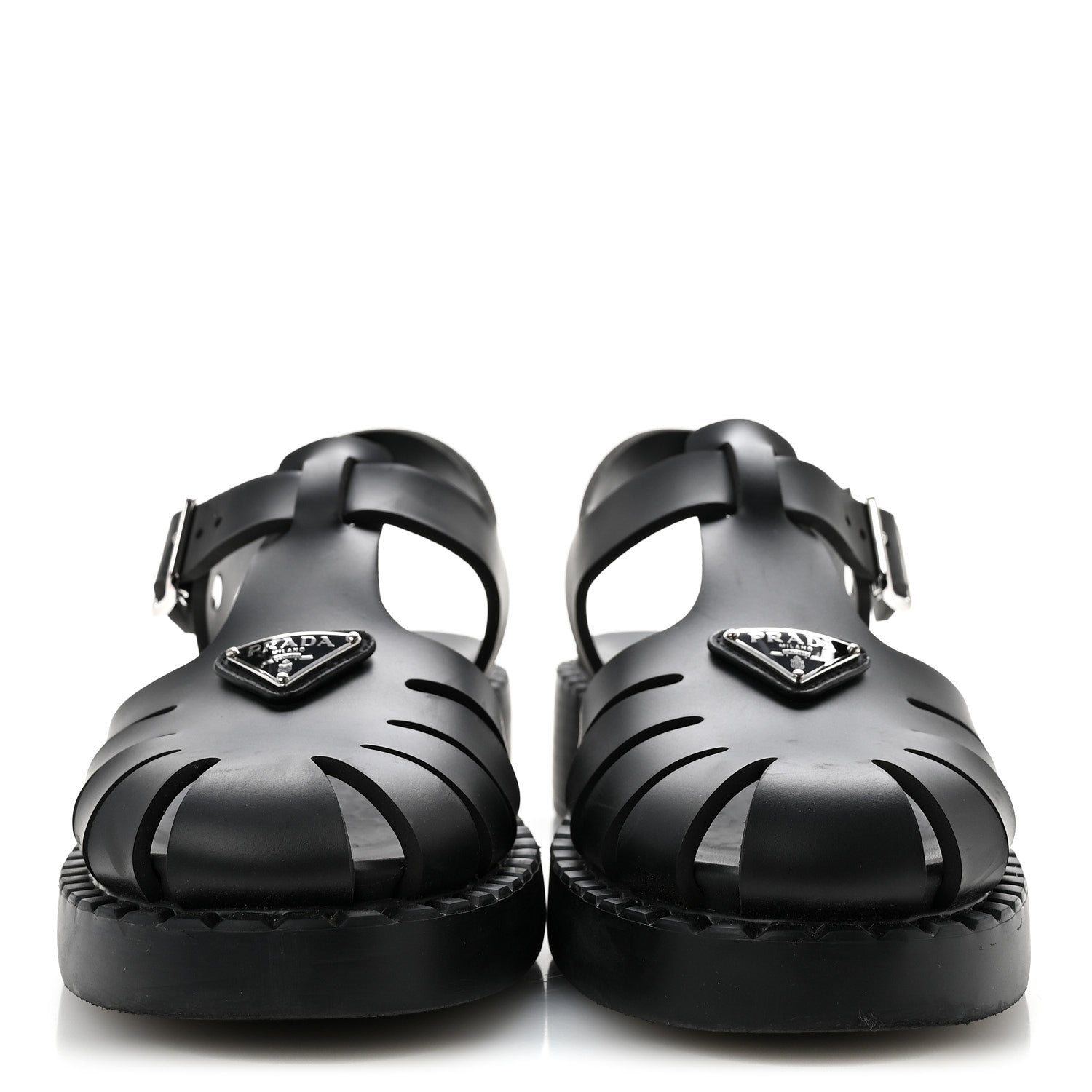 Prada Foam Rubber Metal Triangle Logo 50mm Cage Sandals 39 Black 3 of 10