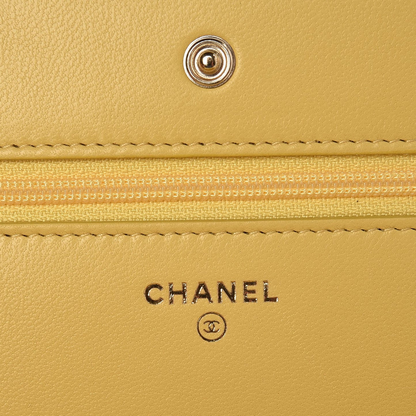 Lambskin Chevron Quilted Wallet On Chain WOC Yellow