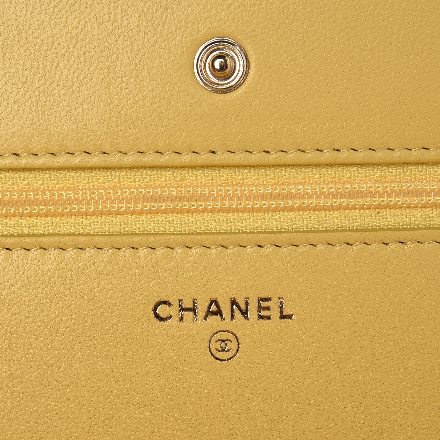Chanel Lambskin Chevron Quilted Wallet On Chain WOC Yellow 6 of 9