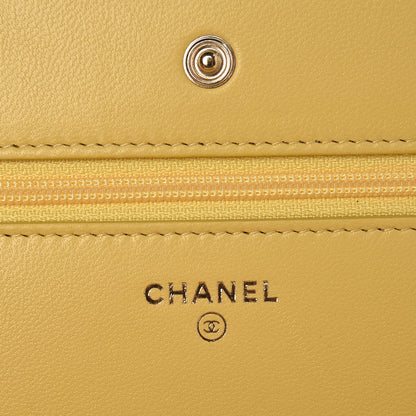 Chanel Lambskin Chevron Quilted Wallet On Chain WOC Yellow 6 of 9