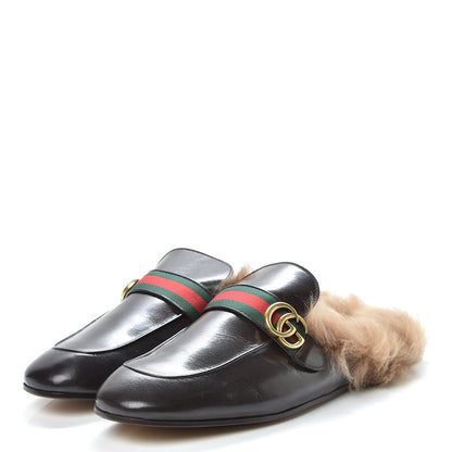 Gucci Goatskin Fur Web GG Mens Princetown Slippers 13 Cocoa 3 of 10