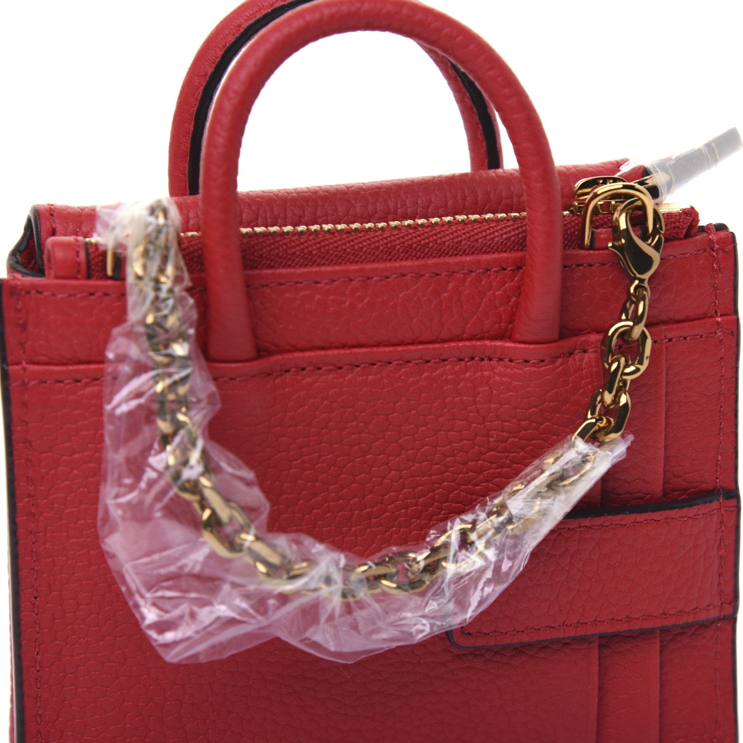 MCM Grained Calfskin Mini Milla Handbag Card Case Ruby Red 10 of 12