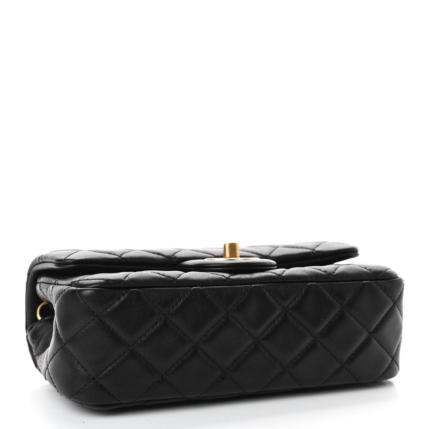 Lambskin Quilted Mini Rectangular Pearl Crush Flap Black