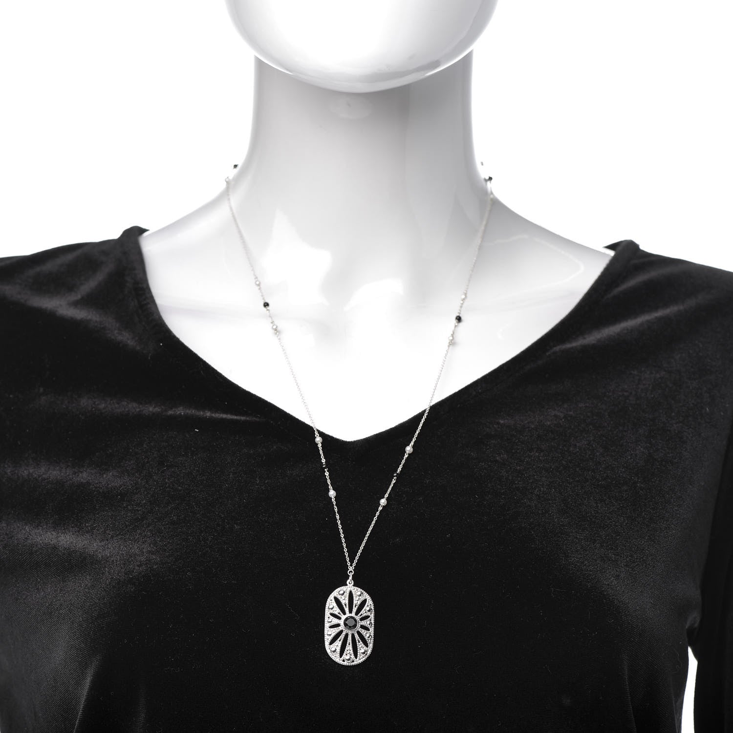 Tiffany Sterling Silver Black Onyx Pearl Ziegfeld Daisy Pendant Necklace 4 of 5