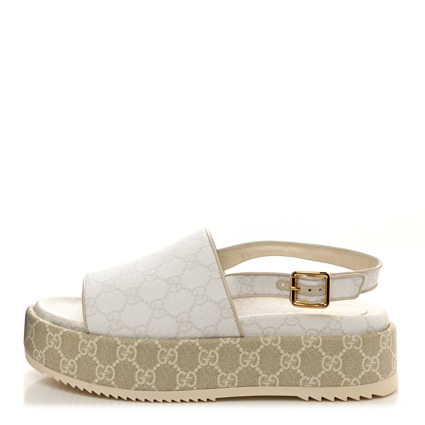 GG Supreme Monogram Granada Kid Angelina Platform 35mm Slingback Sandals 41 White Mystic White