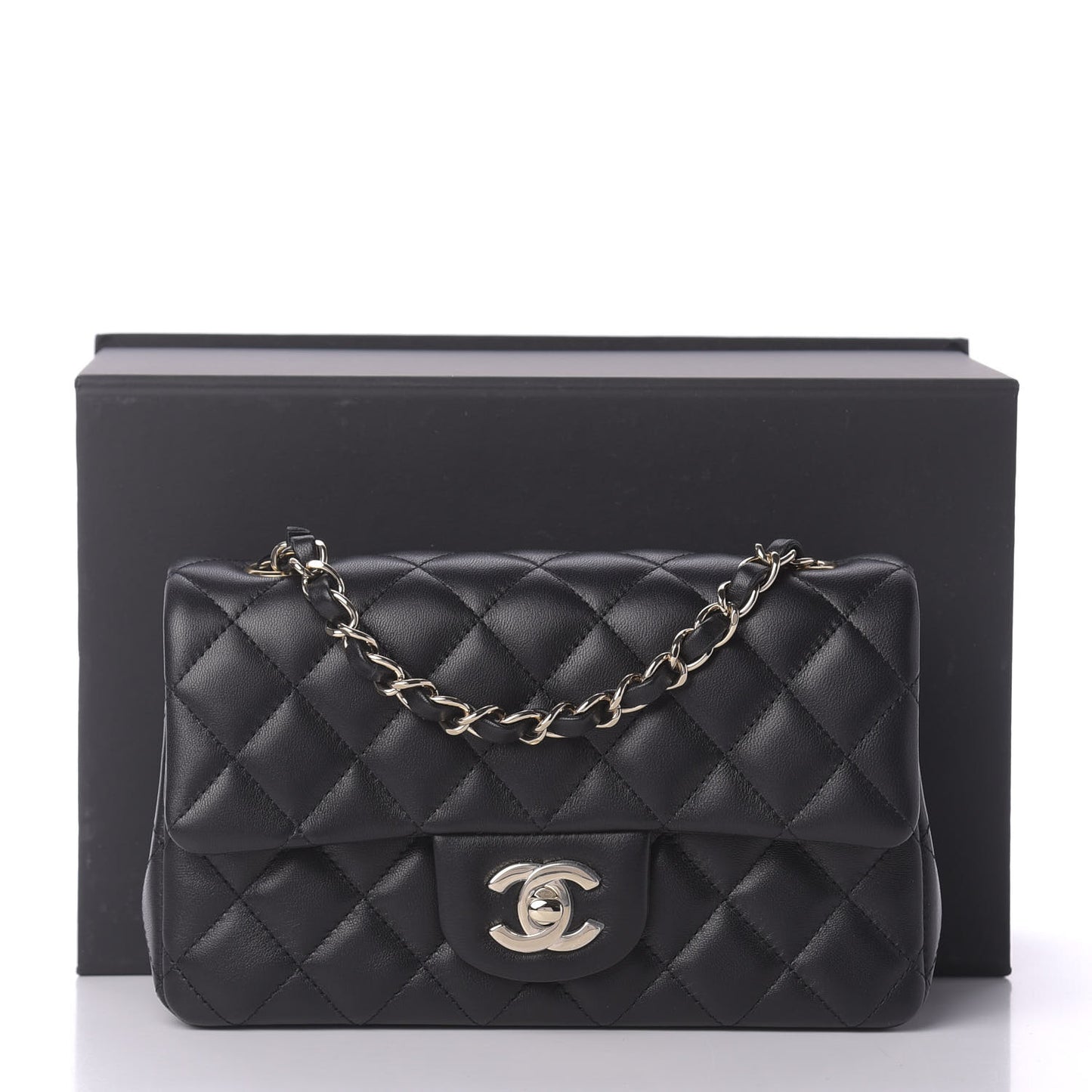 Lambskin Quilted Mini Rectangular Flap Black
