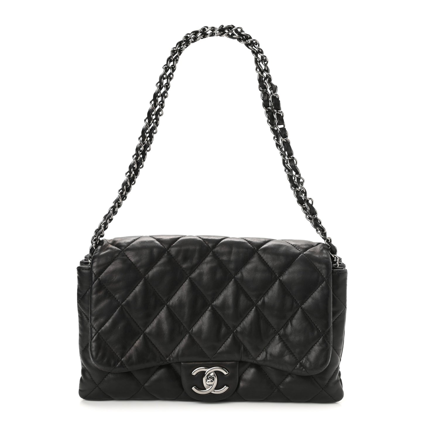 Lambskin Quilted Chanel 3 Accordion Flap Bag Black