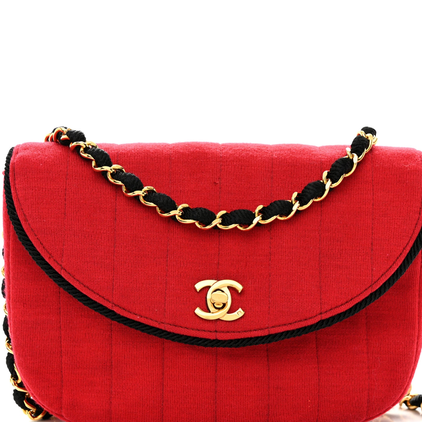 Jersey Vertical Quilted Half Moon Chain Flap Red