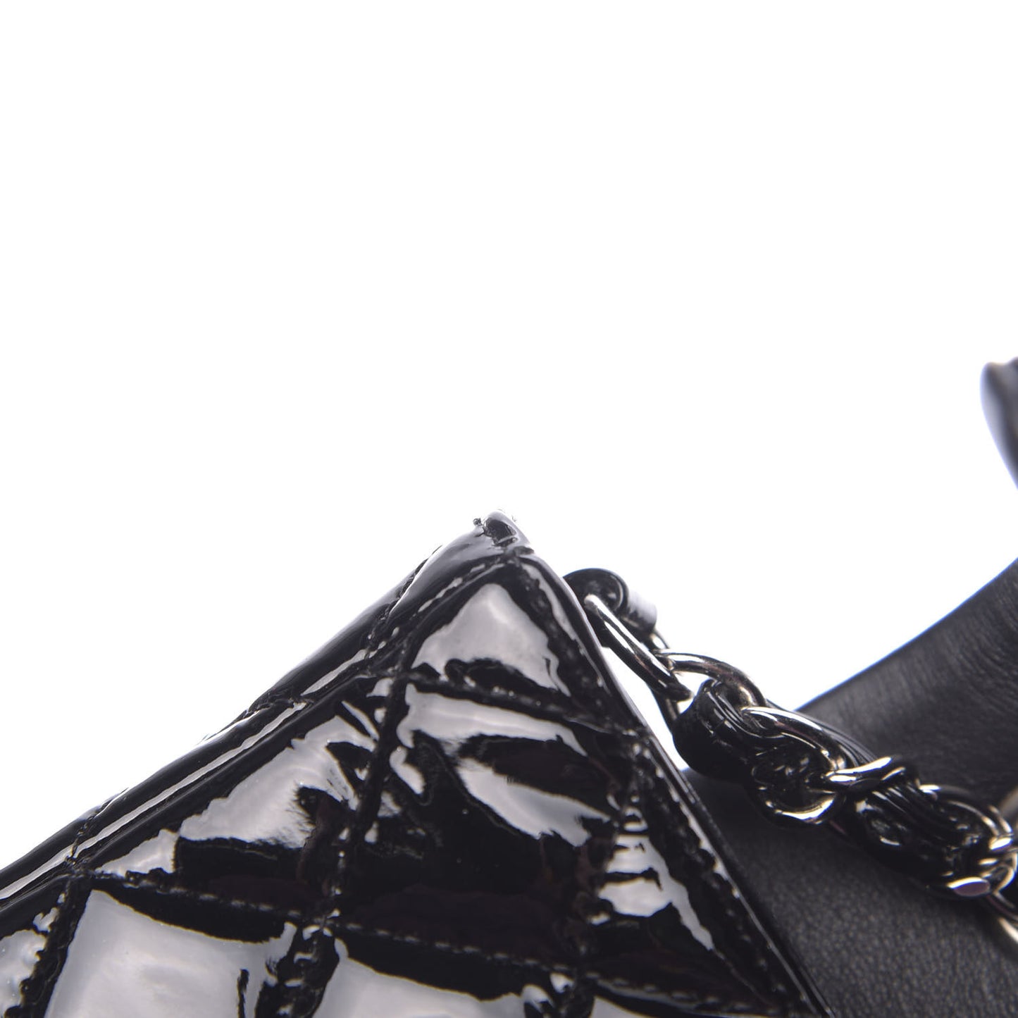 Patent Calfskin Quilted Mini Rectangular Flap Black
