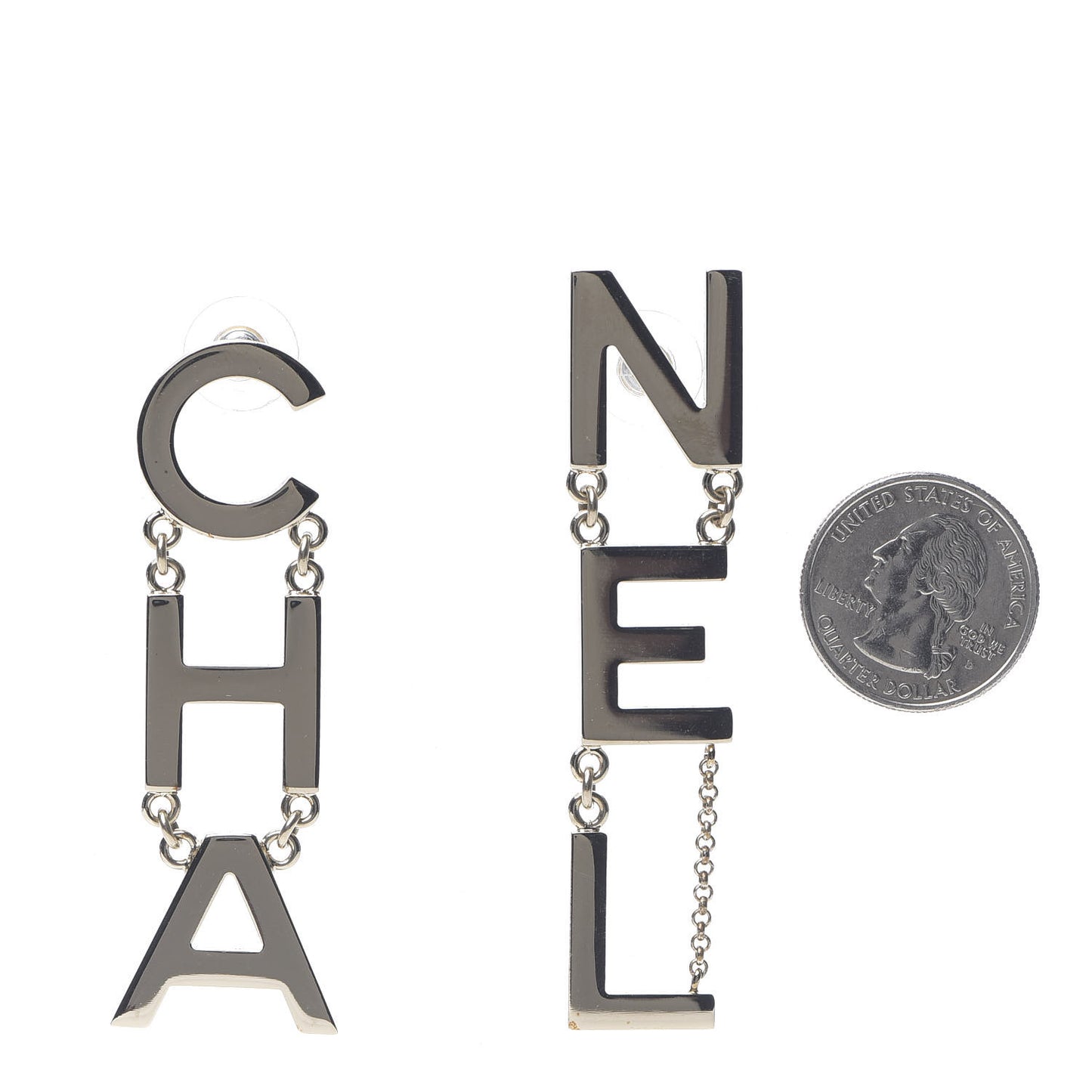 Metal Cha-Nel Logo Drop Earrings Gold