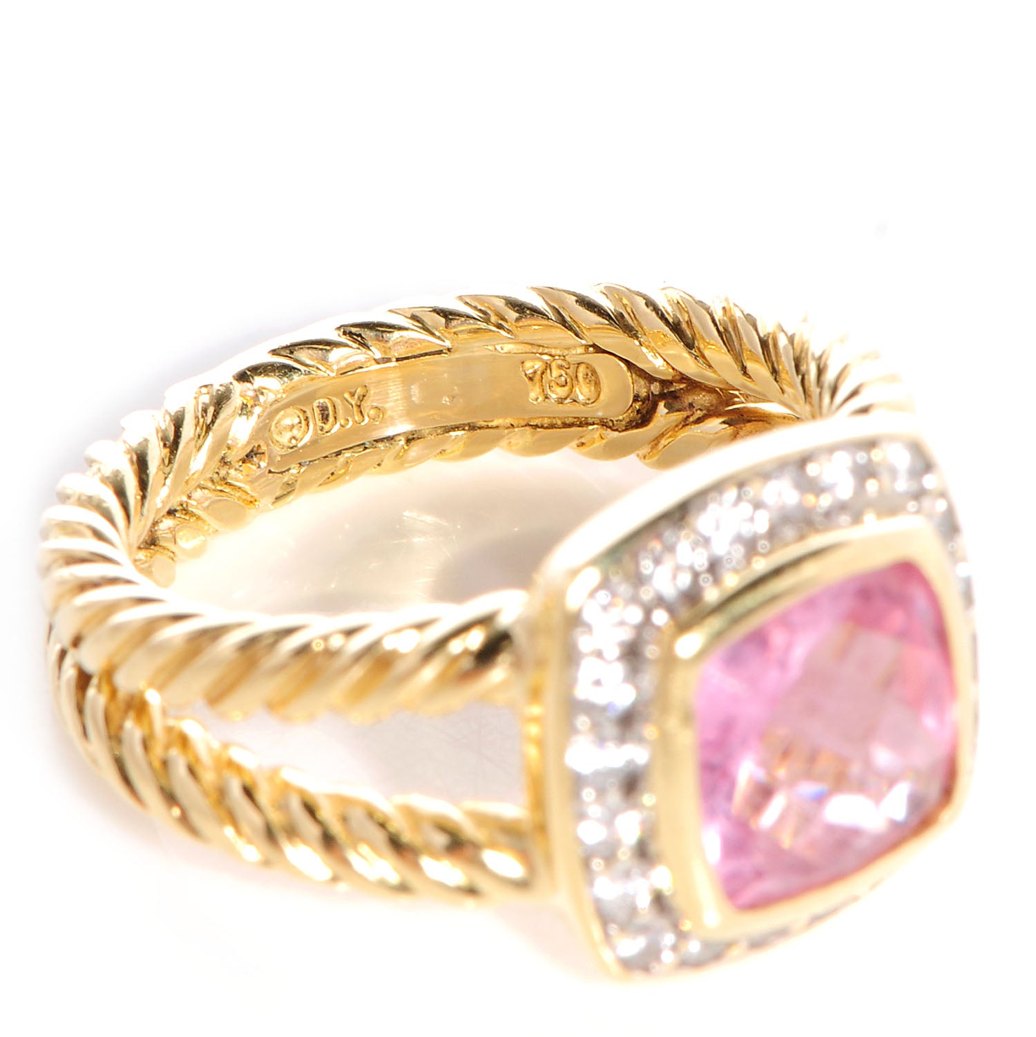 David Yurman 18K Yellow Gold Diamond Pink Tourmaline 7mm Petite Albion Ring 47 4 3 of 6