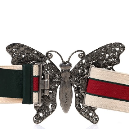 Gucci Jacquard Crystal Stripe Butterfly Belt 85 34 White 3 of 4