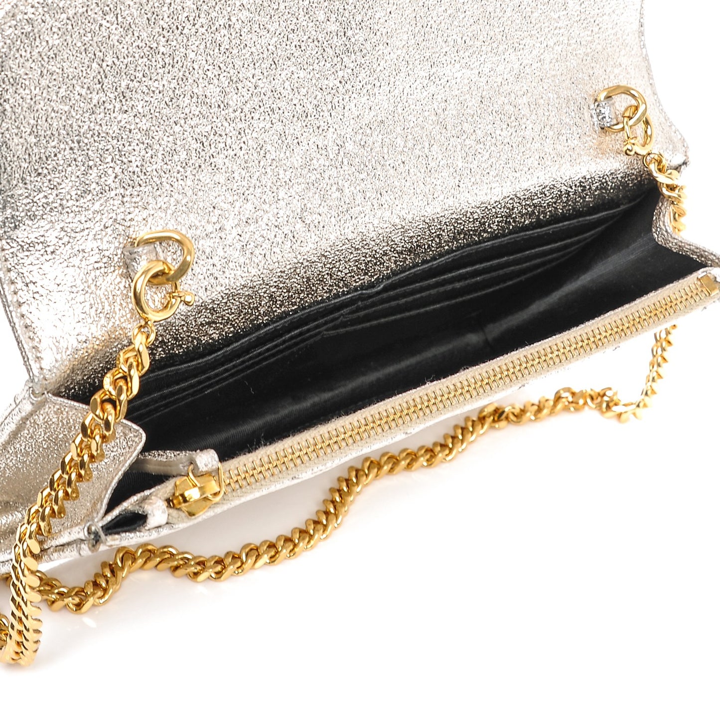 Metallic Calfskin Matelasse Chevron Monogram Envelope Chain Wallet Pale Gold
