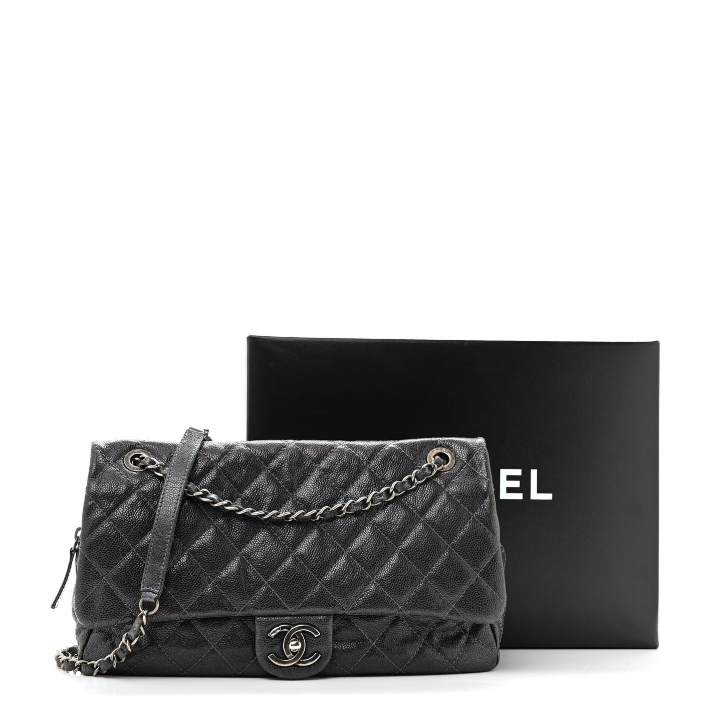 Iridescent Caviar Quilted Jumbo Easy Flap Silver