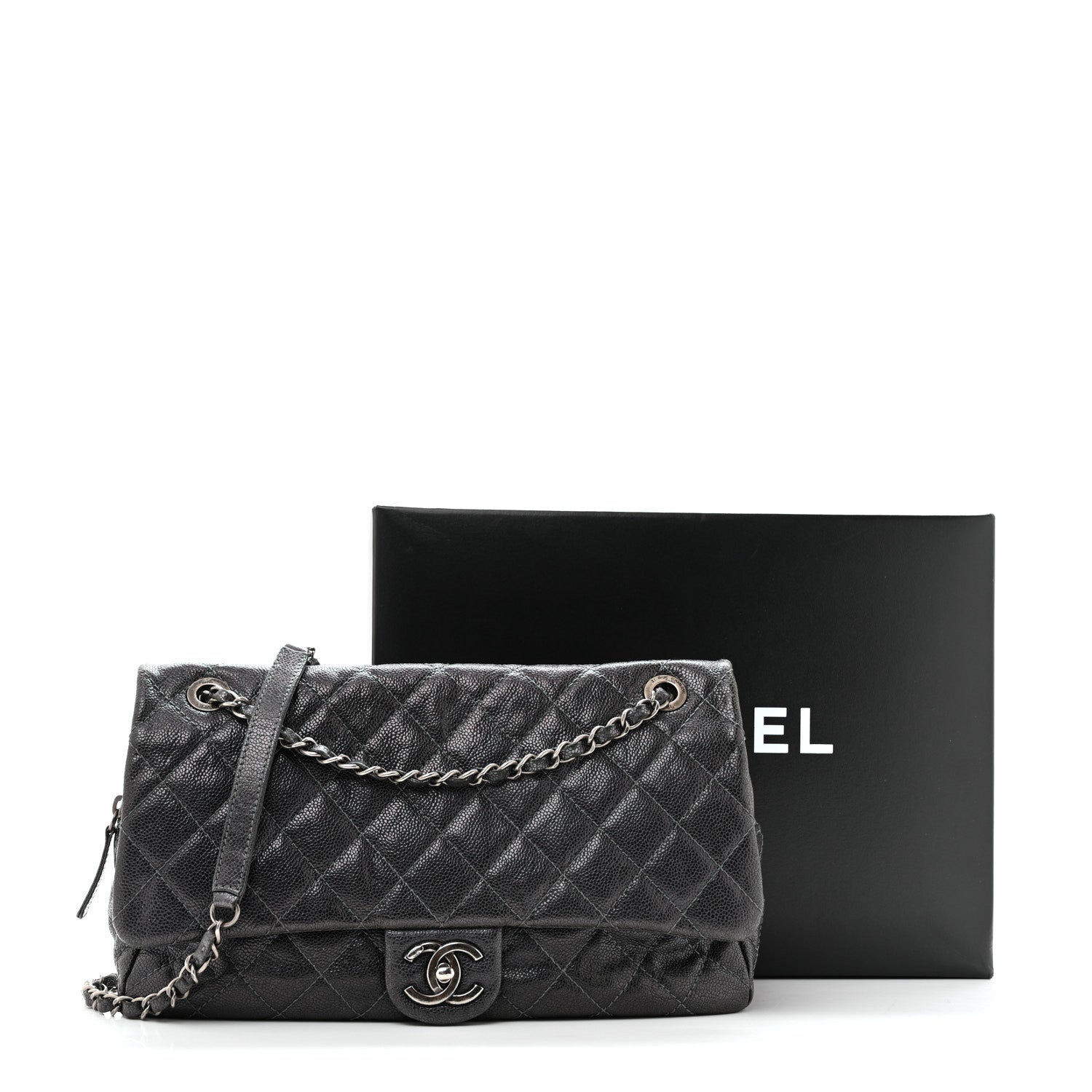 Chanel Iridescent Caviar Quilted Jumbo Easy Flap Silver 14 of 14