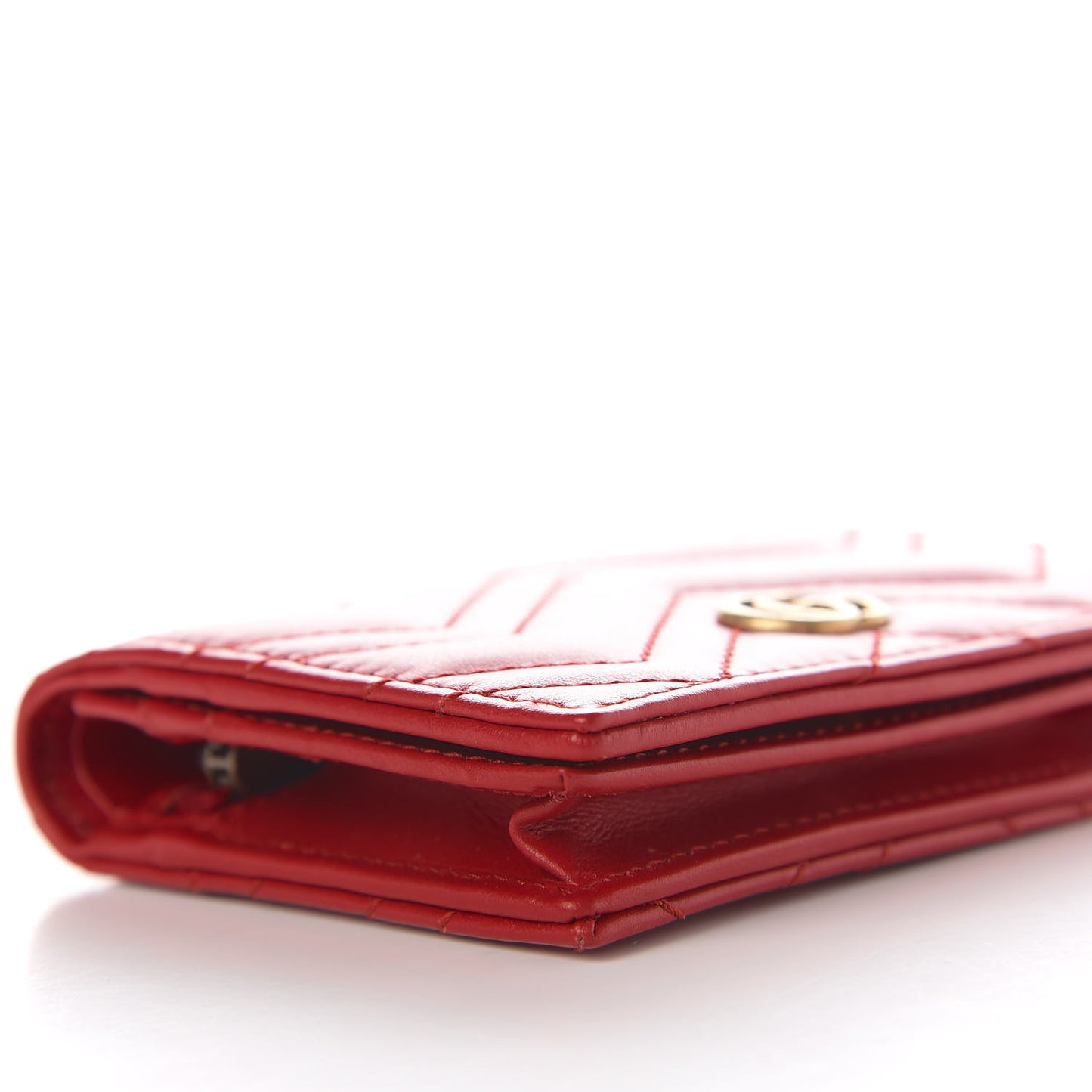 Calfskin Matelasse GG Marmont Card Case Wallet Hibiscus Red