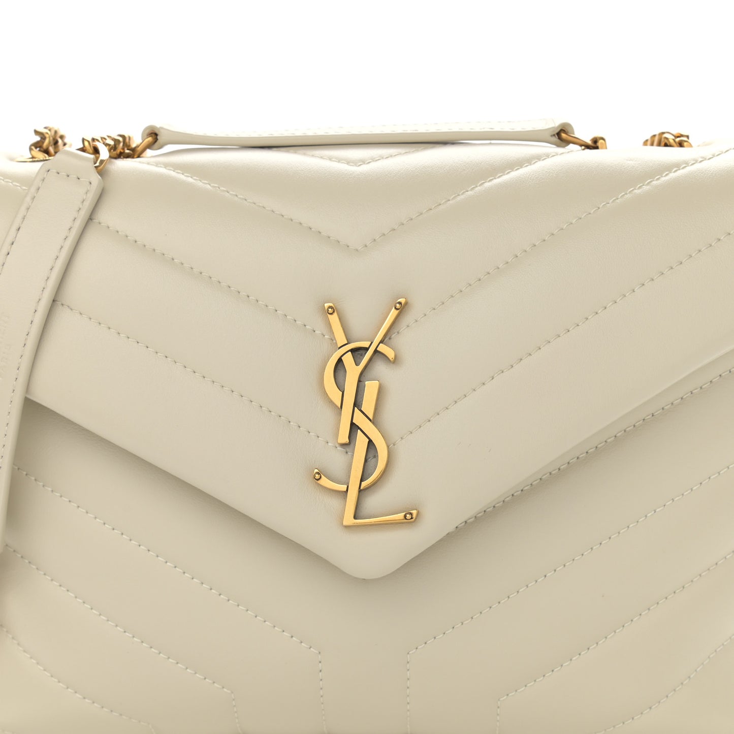 Calfskin Y Quilted Monogram Small Loulou Chain Satchel Crema Soft