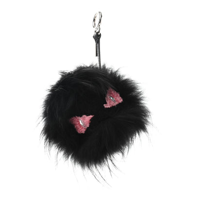 Fendi Fox Fur Shearling Crystal Pinky Punky Monster Bag Bug Charm Black Bubblegum 1 of 4