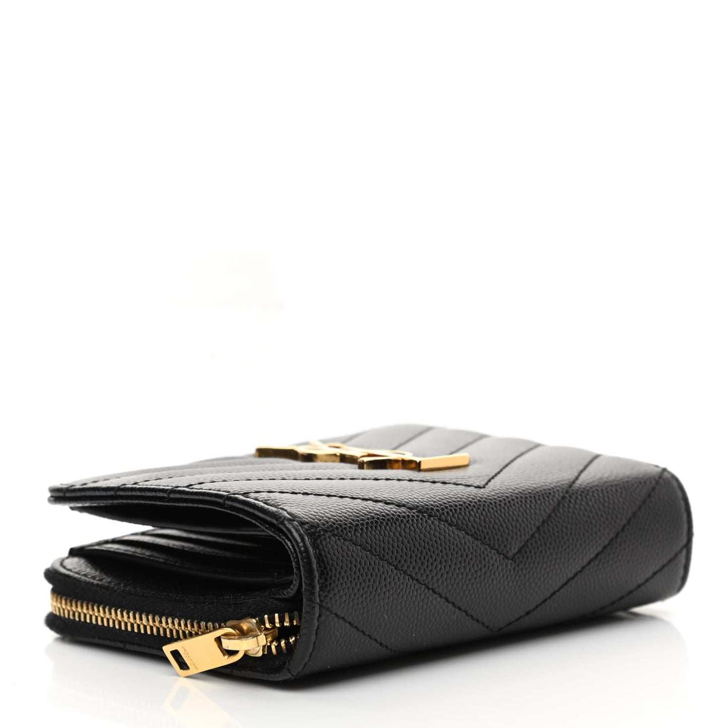 Grain De Poudre Matelasse Chevron Monogram Compact Zip Around Wallet Black