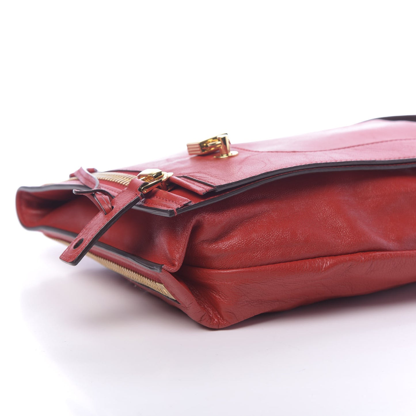 Ramskin Large Alix Padlock Zip Shoulder Bag Flame Red