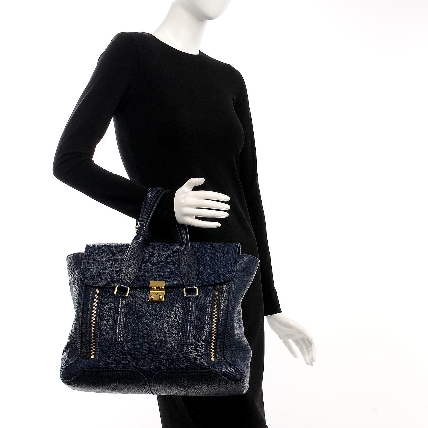 3.1 Phillip Lim 3.1 Textured Calfskin Large Pashli Satchel Ink 2 of 15
