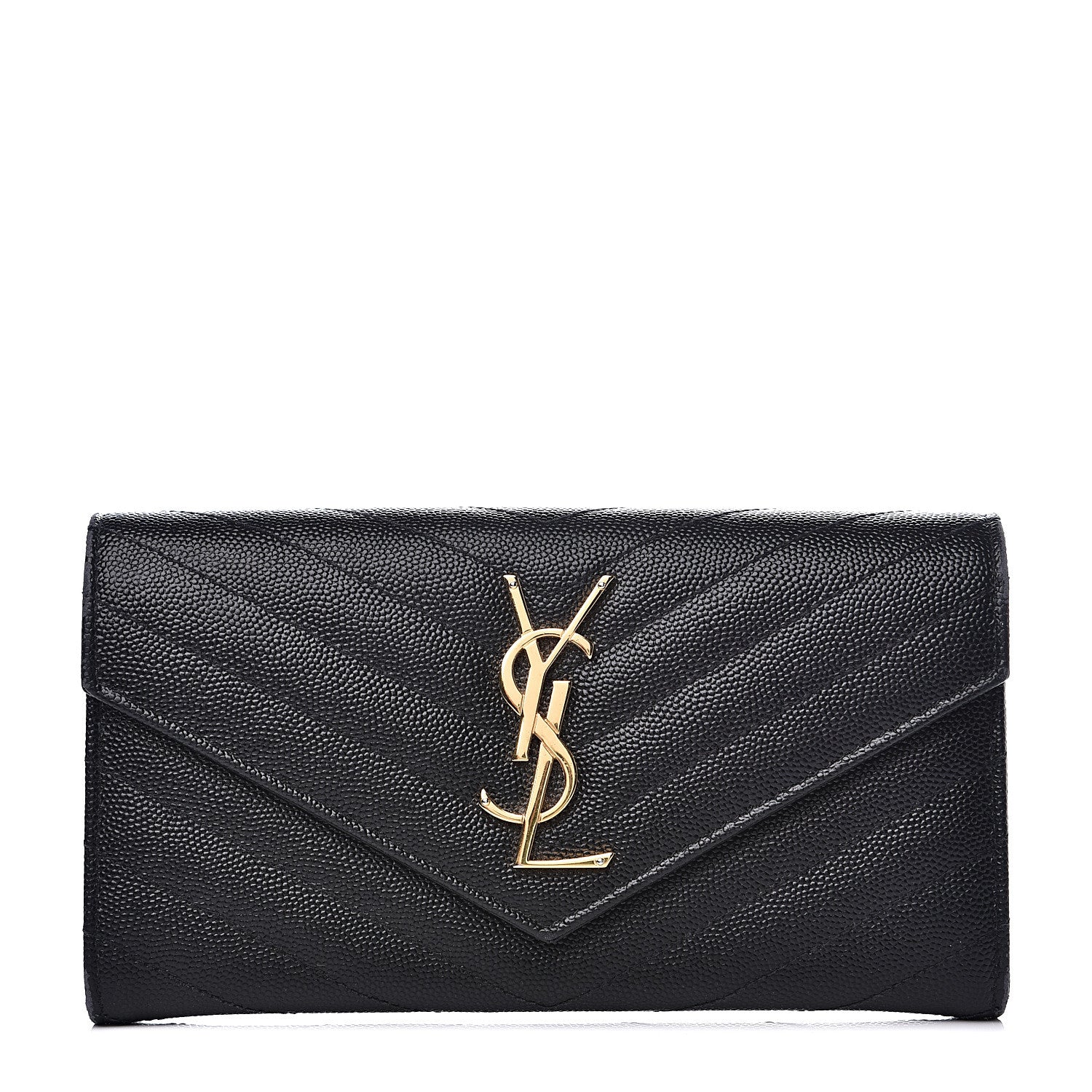 Saint Laurent Grain De Poudre Matelasse Chevron Monogram Flap Wallet Black 1 of 12