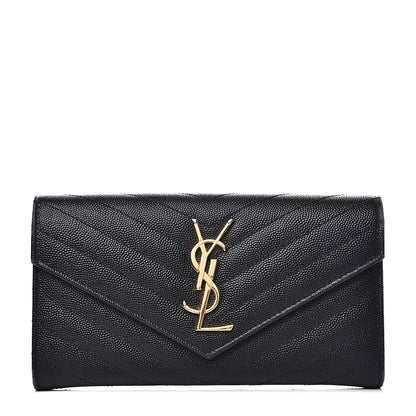 Saint Laurent Grain De Poudre Matelasse Chevron Monogram Flap Wallet Black 1 of 12