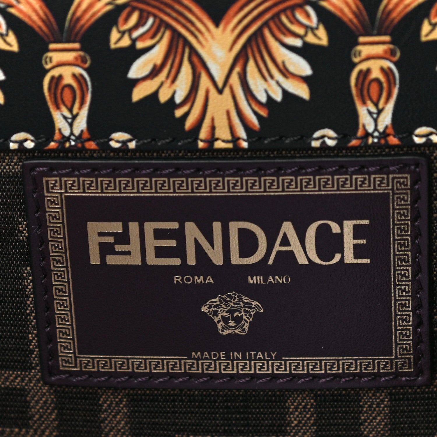 Fendi X VERSACE Calfskin Plexiglass Fendace FF Baroque Print Medium Fendi Sunshine Shopper Tote Black Gold 7 of 10