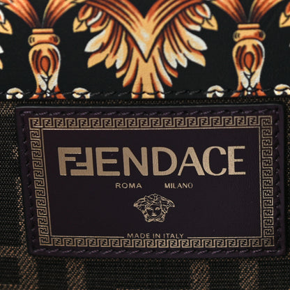 Fendi X VERSACE Calfskin Plexiglass Fendace FF Baroque Print Medium Fendi Sunshine Shopper Tote Black Gold 7 of 10