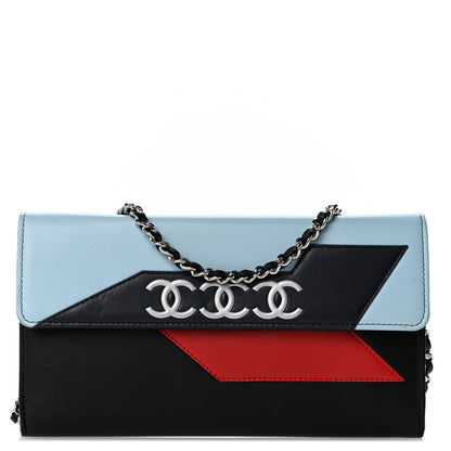 Chanel Lambskin Airlines Wallet On Chain WOC Blue Black Red 1 of 12