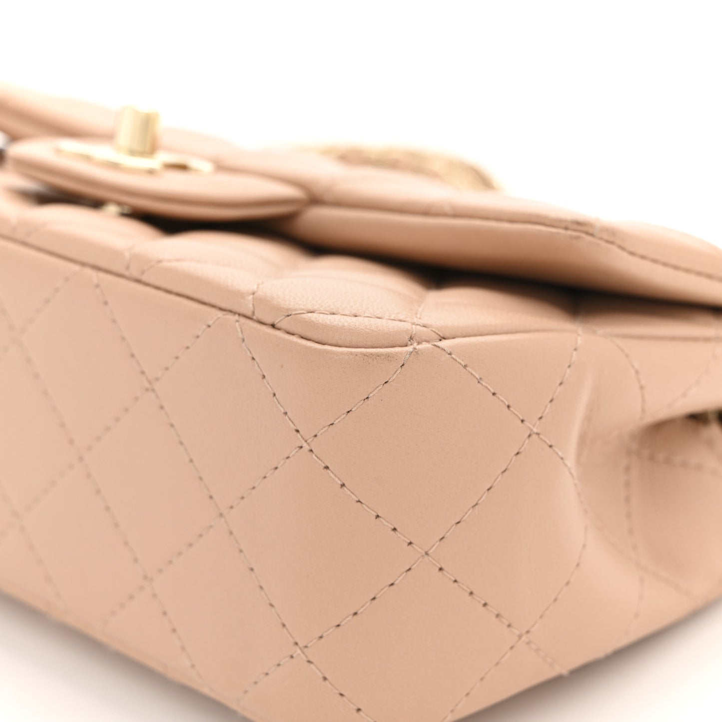 Lambskin Quilted Mini Rectangular Flap Beige