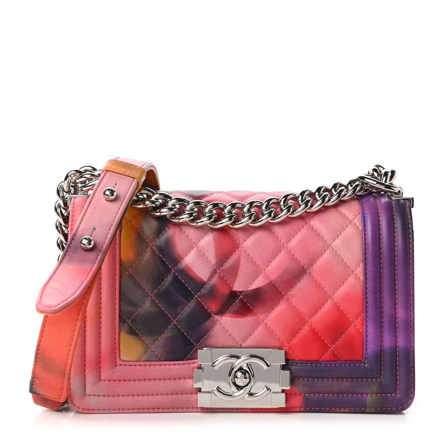 Lambskin Quilted Small Flower Power Boy Flap Multicolor