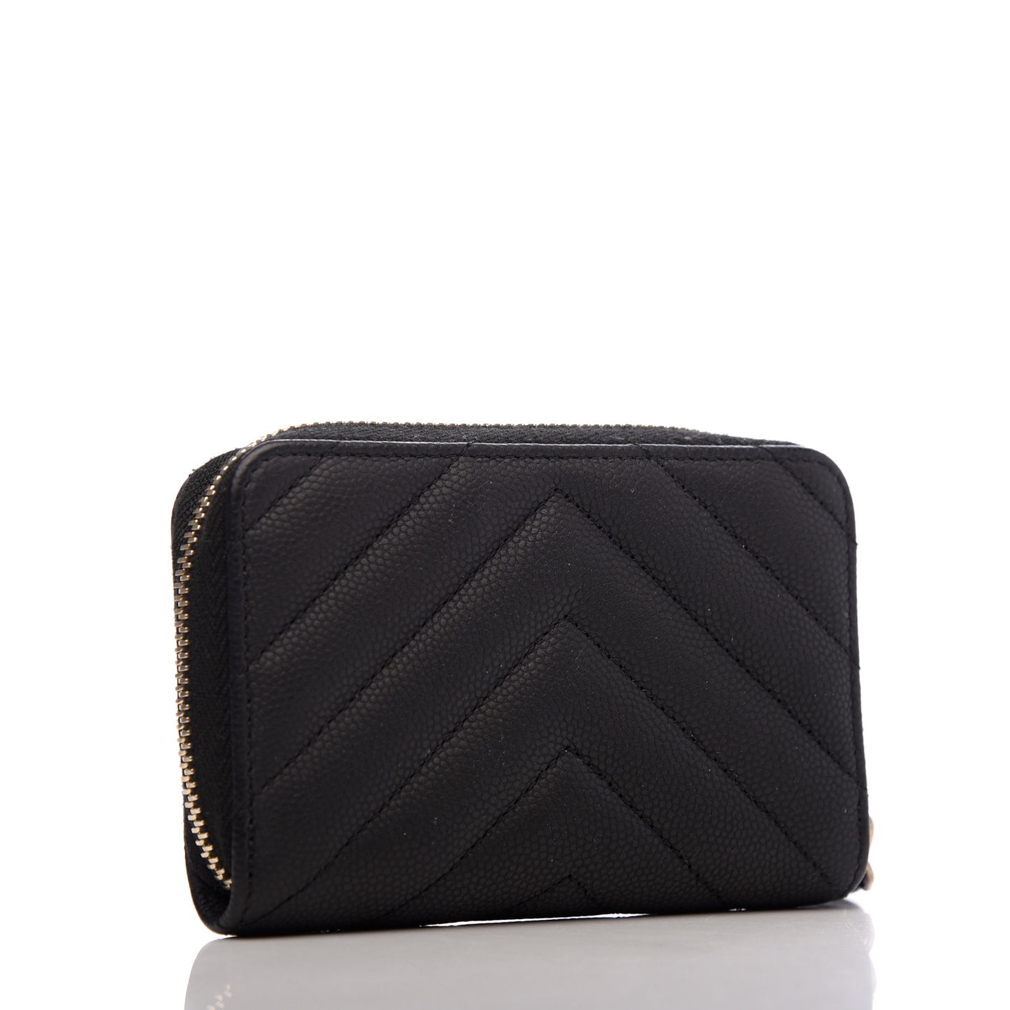 Caviar Chevron Quilted Zip Coin Purse Black