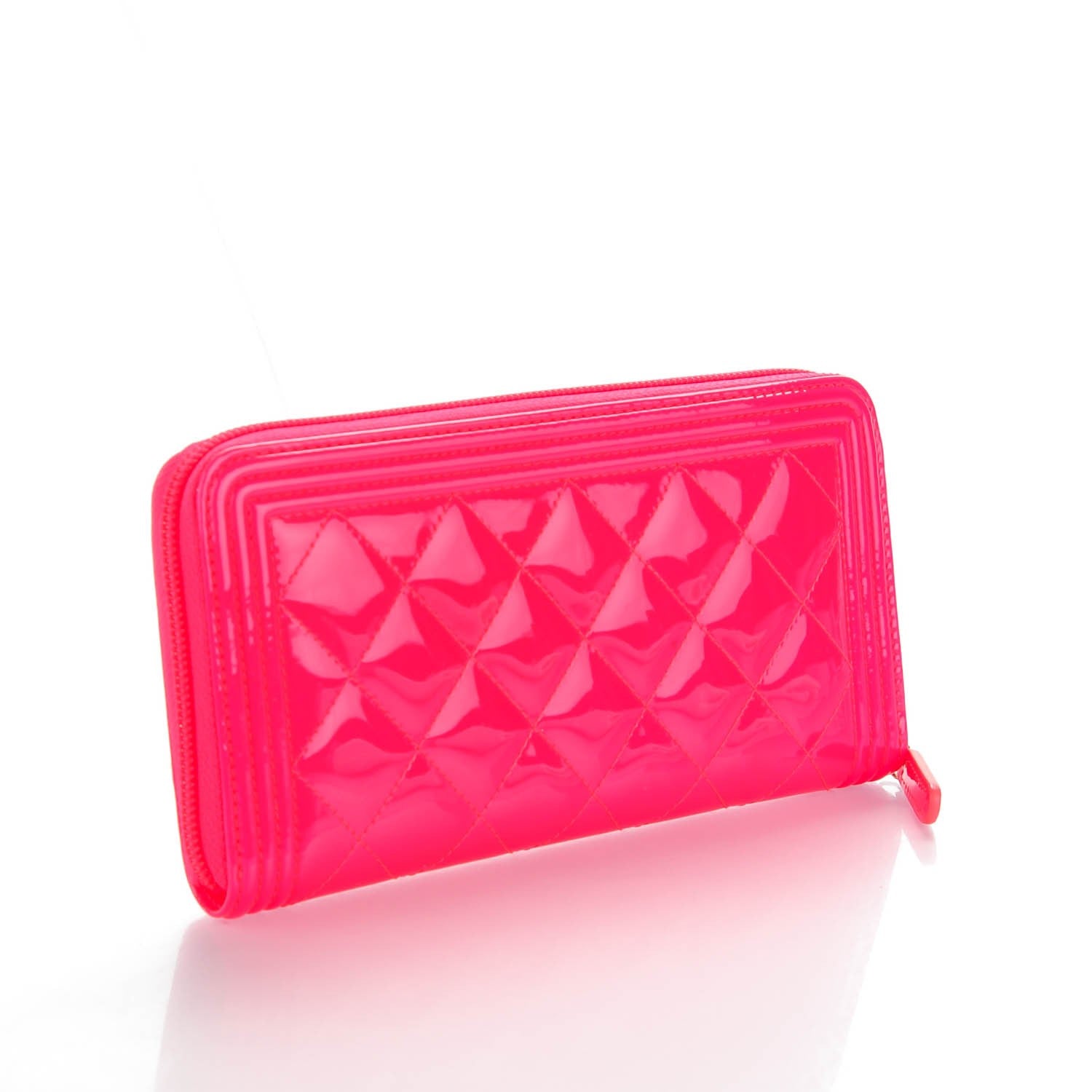 Chanel Patent Quilted Boy Zip Around Wallet Pink 3 of 8