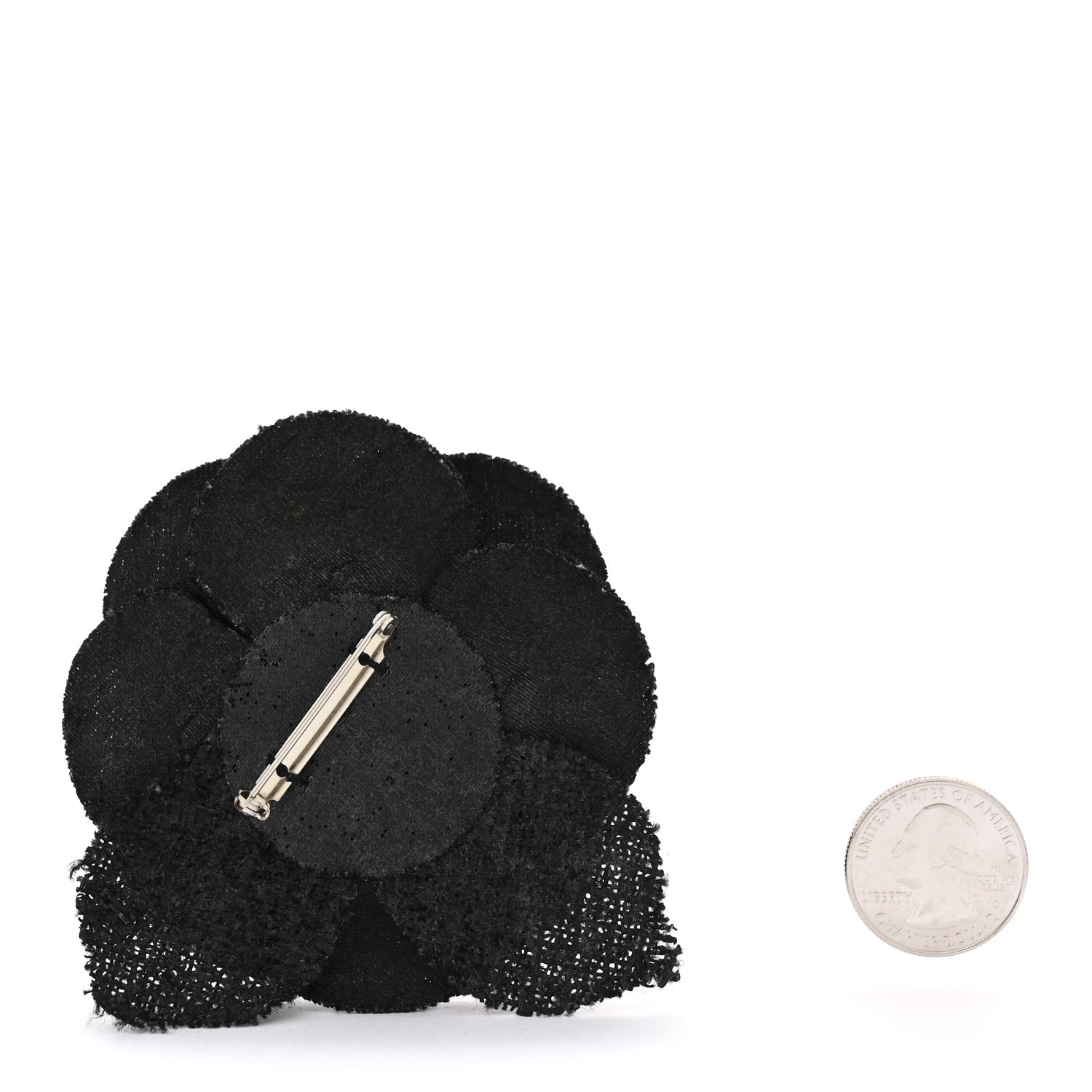 Chanel Tweed Camellia Pin Brooch Black 2 of 3