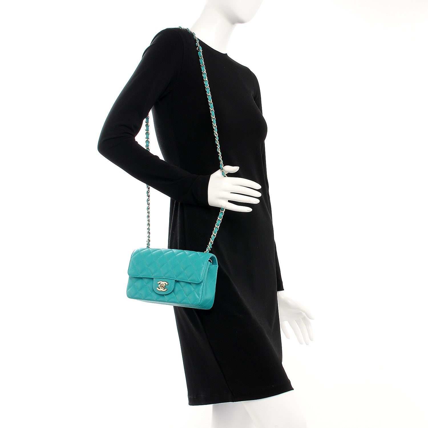 Chanel Caviar Quilted Mini Rectangular Flap Turquoise 2 of 7