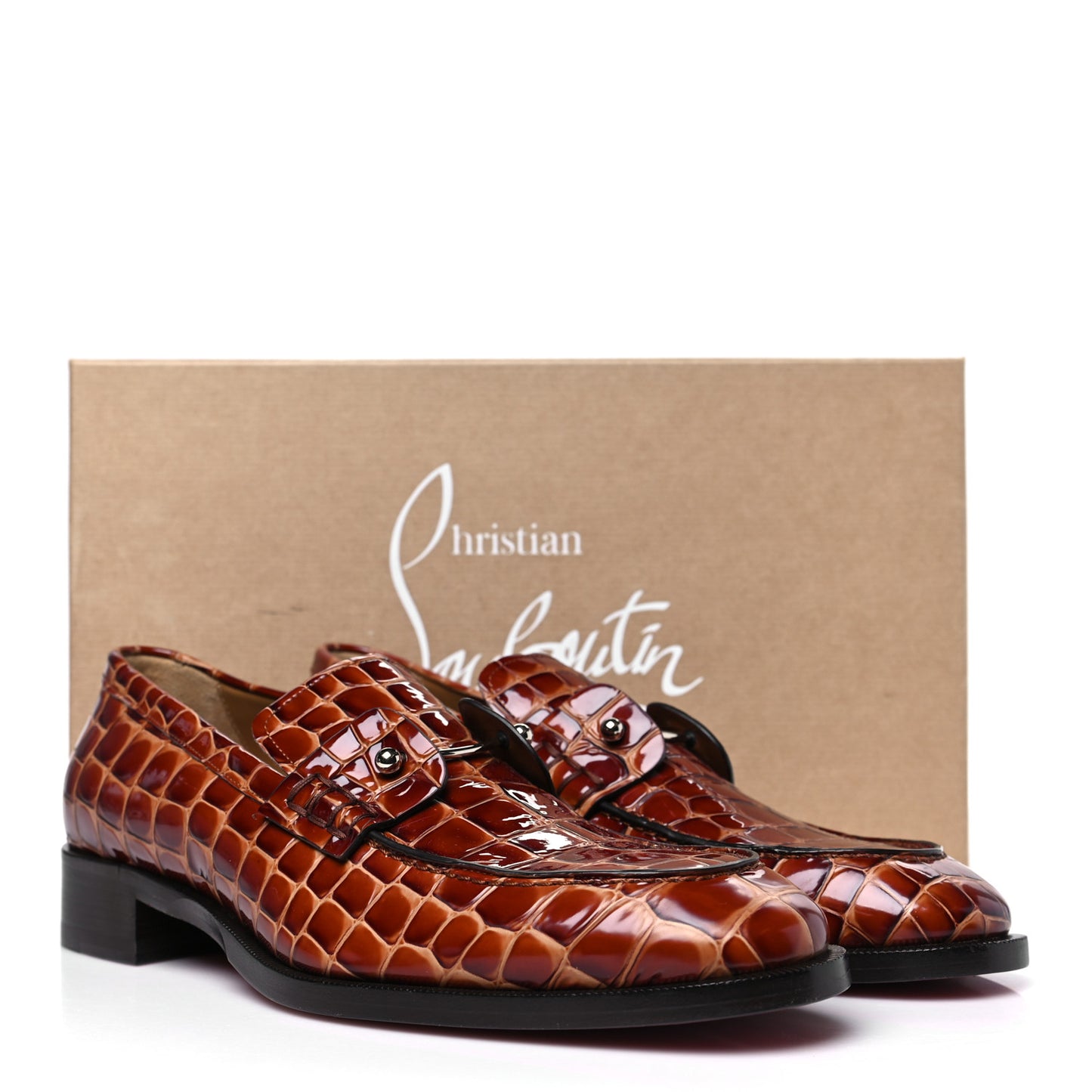 Croc Calfskin Embossed Chambelimoc Loafers 43 Acajou